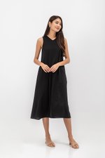 NAILA HIGH V NECK SLEEVELESS MIDI DRESS