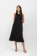 NAILA HIGH V NECK SLEEVELESS MIDI DRESS