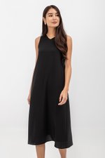 NAILA HIGH V NECK SLEEVELESS MIDI DRESS