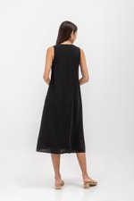 NAILA HIGH V NECK SLEEVELESS MIDI DRESS