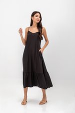 MAISIE FLOUNCE HEM V NECK MAXI DRESS W SASH
