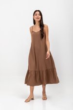 MAISIE FLOUNCE HEM V NECK MAXI DRESS W SASH