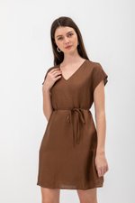 ZURI KAFTAN LINEN MINI DRESS W SASH