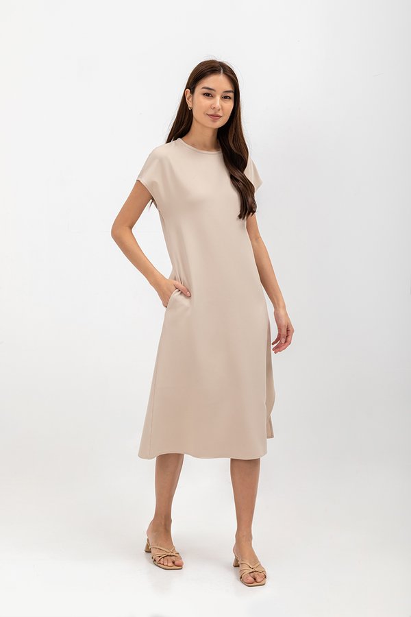 GEMMA CAP SLEEVE MIDI DRESS WITH SASH