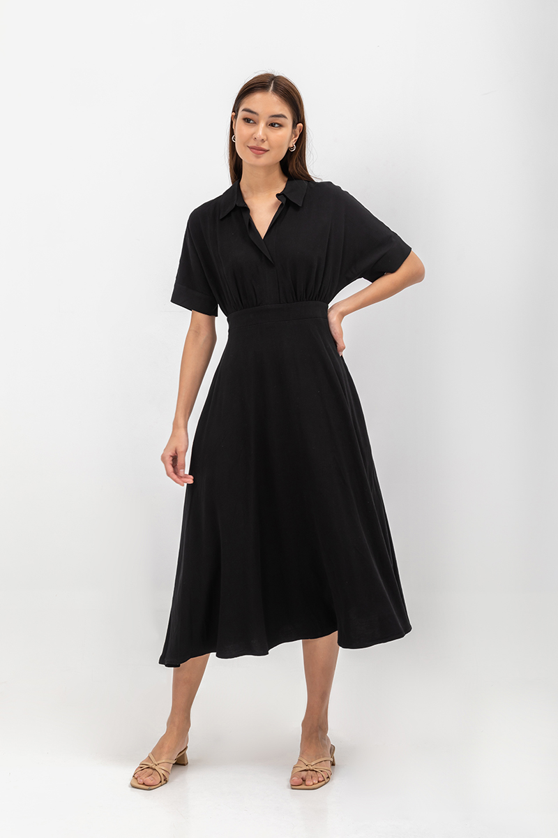CLARIN FIT & FLARE COLLARED MAXI DRESS