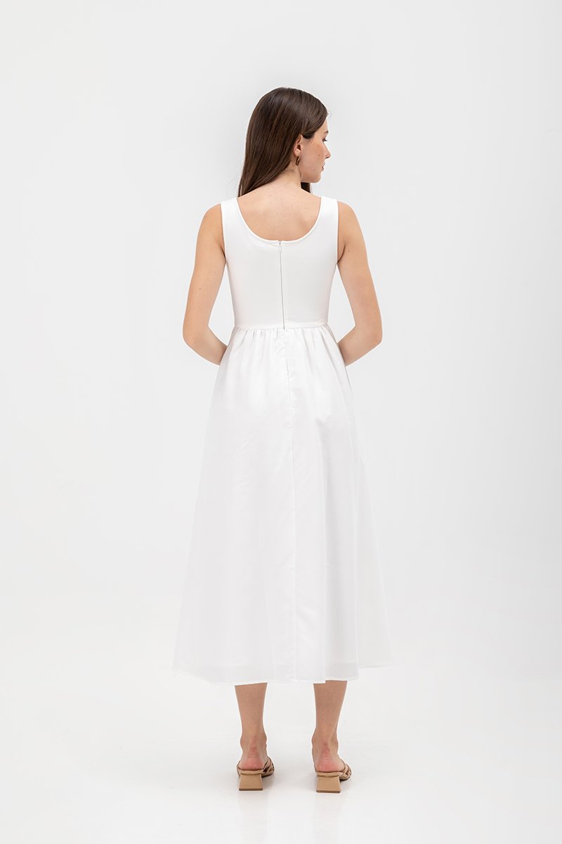 ADORA CONTRAST FABRIC SCOOPNECK MIDI DRESS