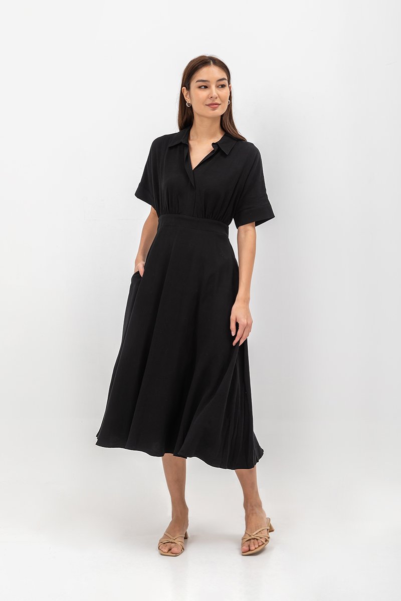 CLARIN FIT & FLARE COLLARED MAXI DRESS