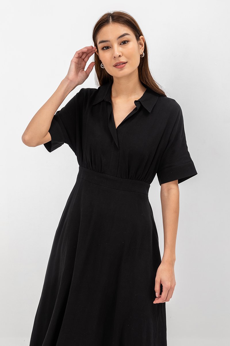 CLARIN FIT & FLARE COLLARED MAXI DRESS