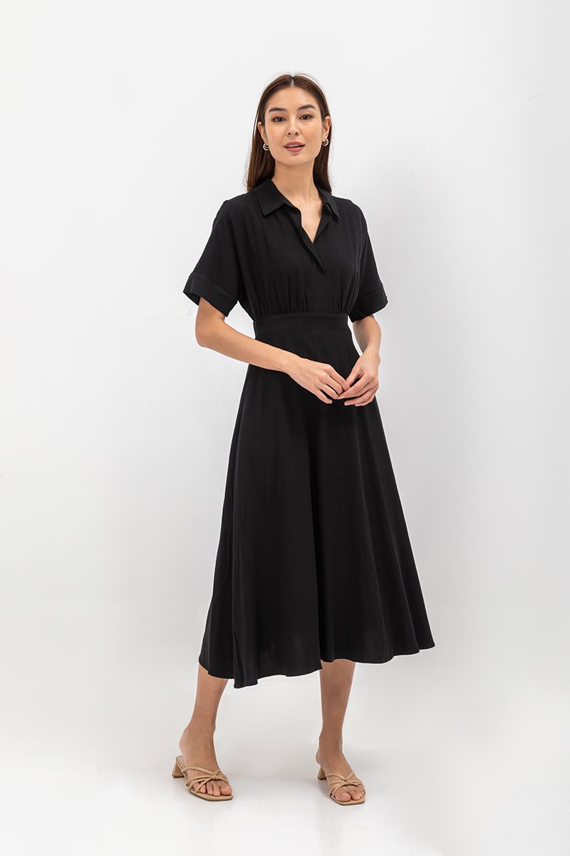 CLARIN FIT & FLARE COLLARED MAXI DRESS