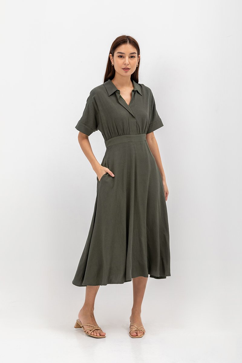 CLARIN FIT & FLARE COLLARED MAXI DRESS