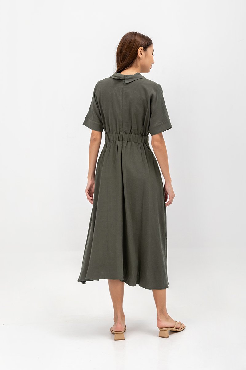 CLARIN FIT & FLARE COLLARED MAXI DRESS