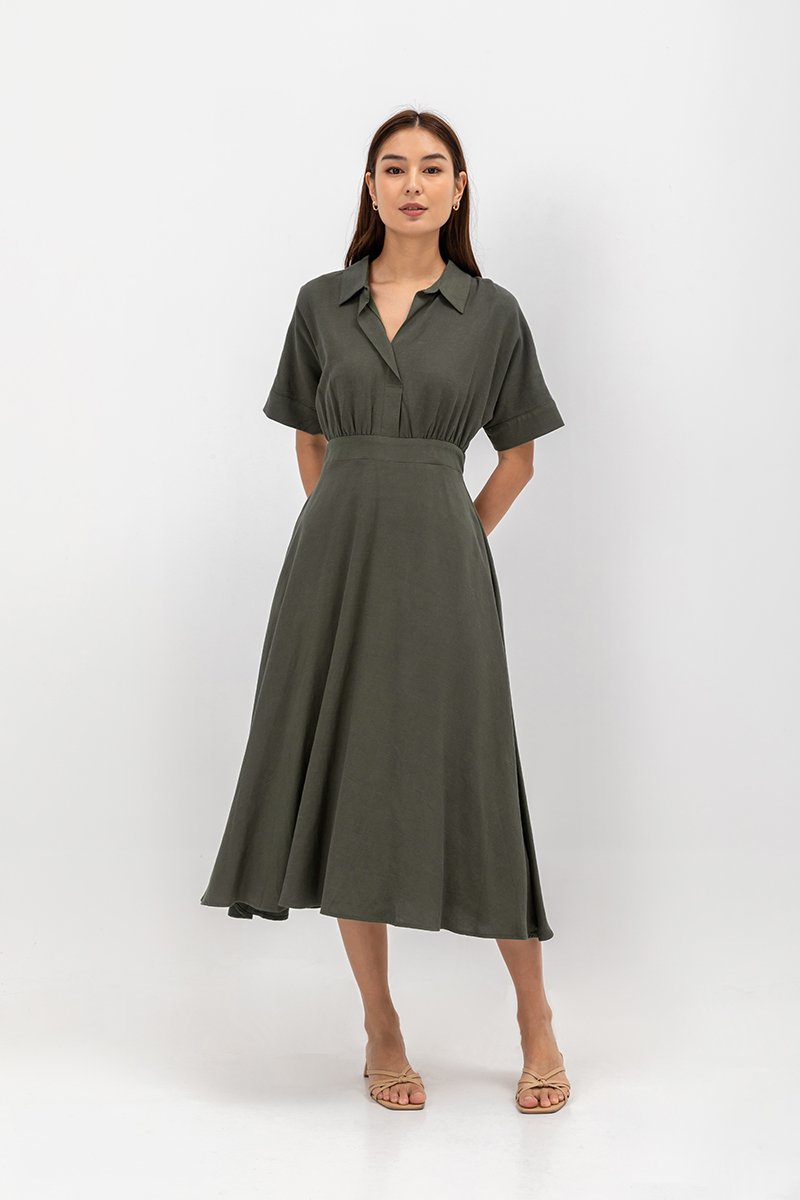 CLARIN FIT & FLARE COLLARED MAXI DRESS