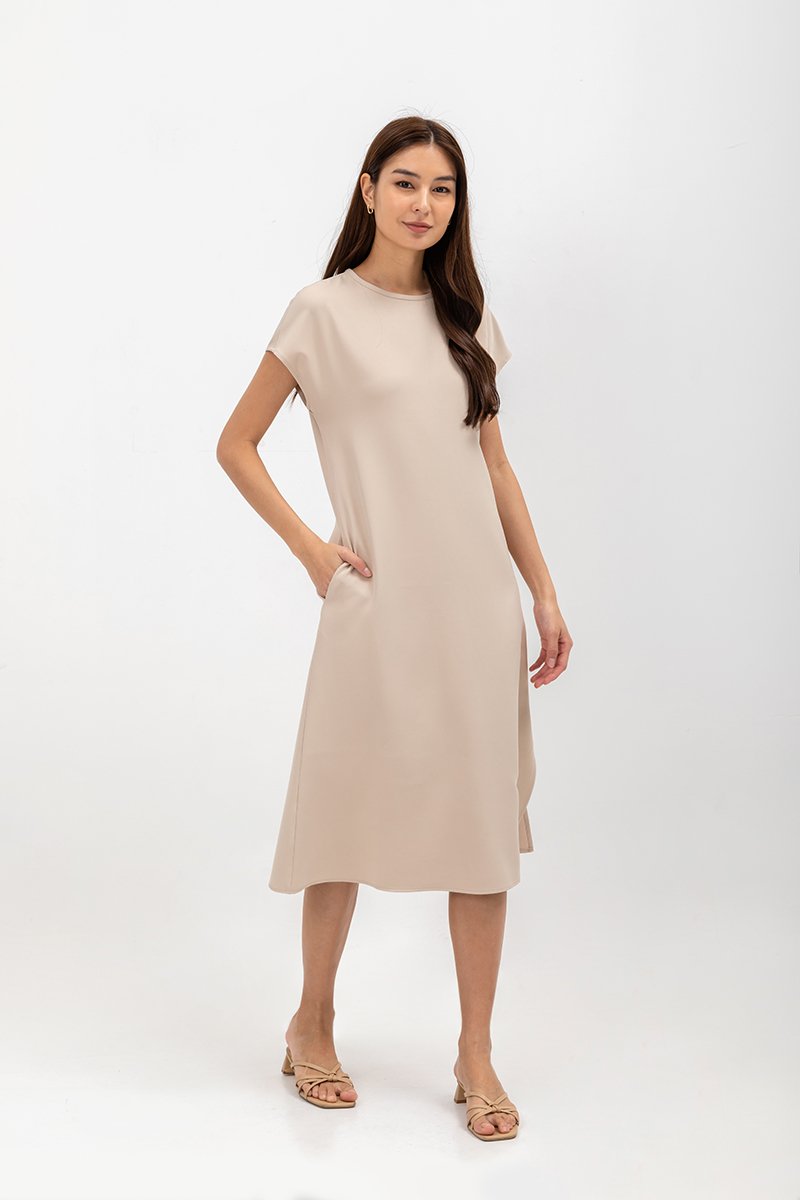 GEMMA CAP SLEEVE MIDI DRESS WITH SASH