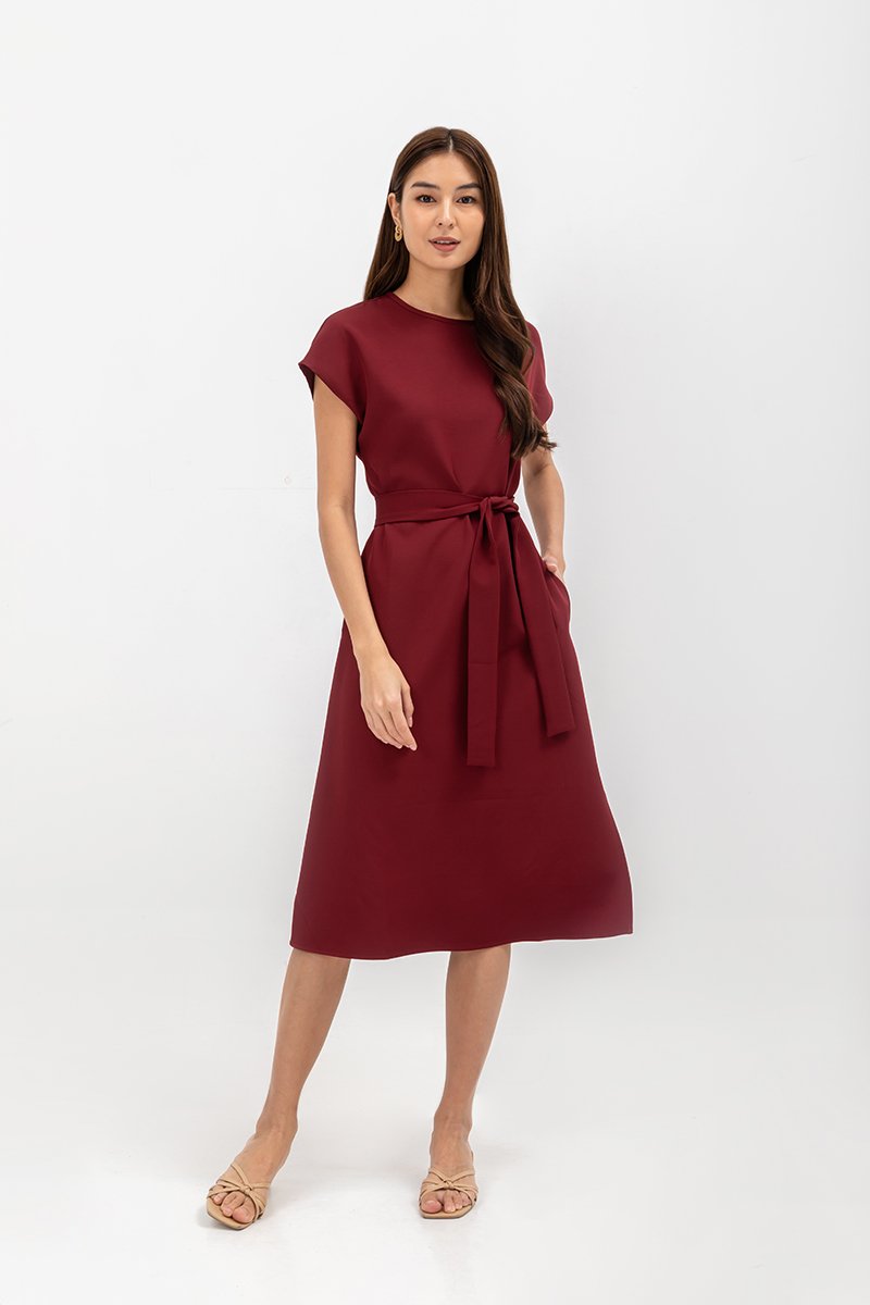 GEMMA CAP SLEEVE MIDI DRESS WITH SASH