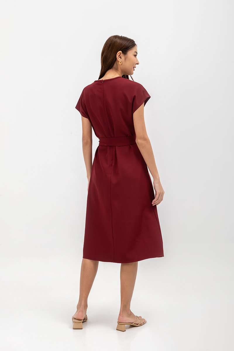 GEMMA CAP SLEEVE MIDI DRESS WITH SASH