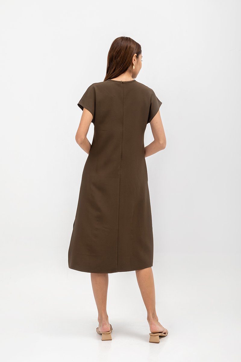 GEMMA CAP SLEEVE MIDI DRESS WITH SASH