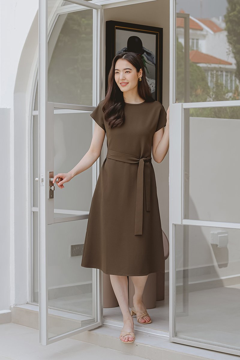 GEMMA CAP SLEEVE MIDI DRESS WITH SASH