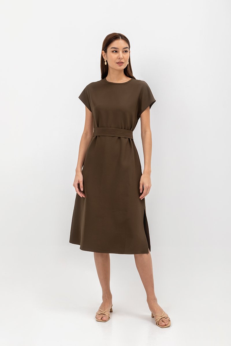 GEMMA CAP SLEEVE MIDI DRESS WITH SASH