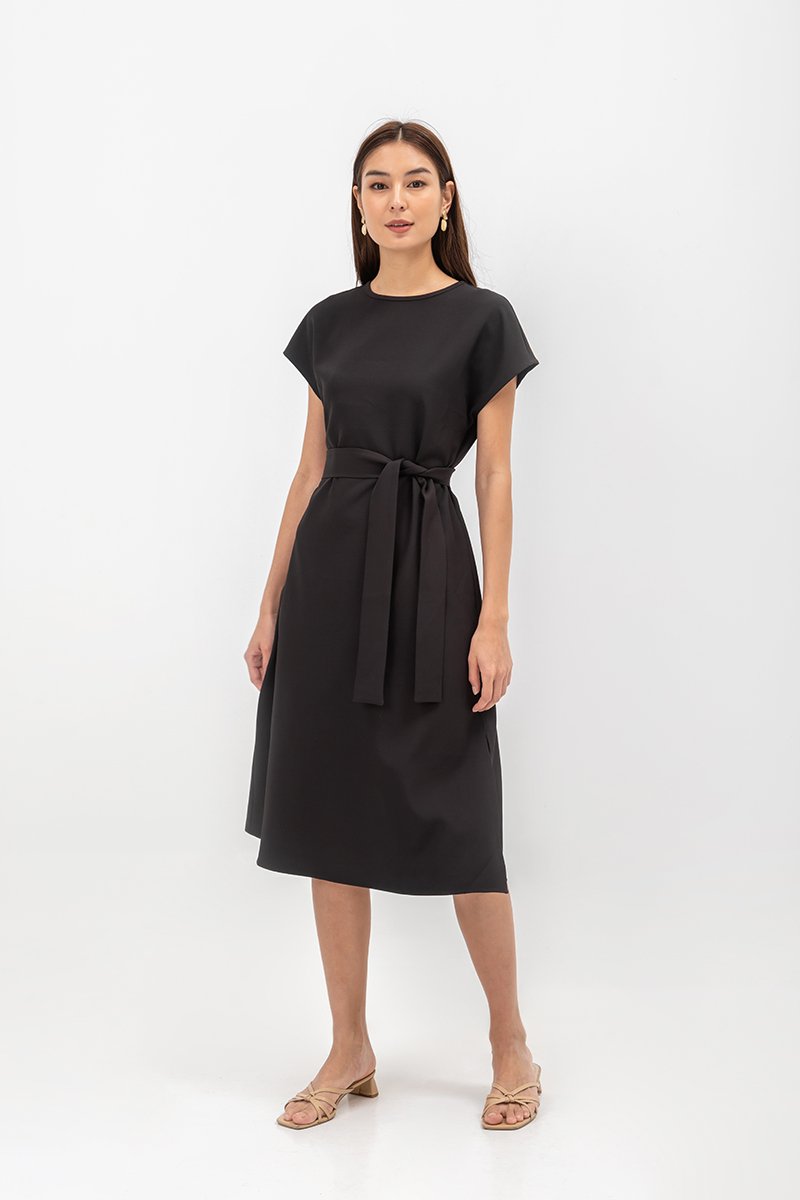 GEMMA CAP SLEEVE MIDI DRESS WITH SASH