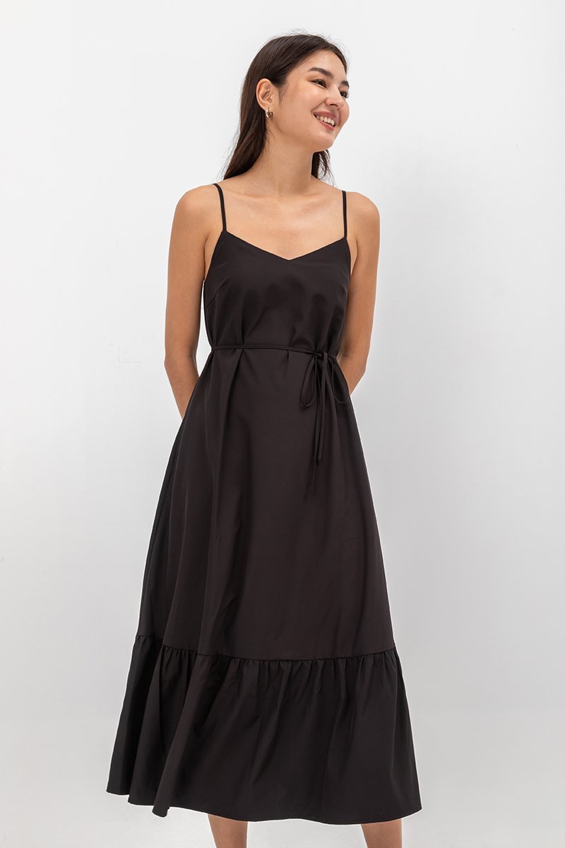 MAISIE FLOUNCE HEM V NECK MAXI DRESS W SASH