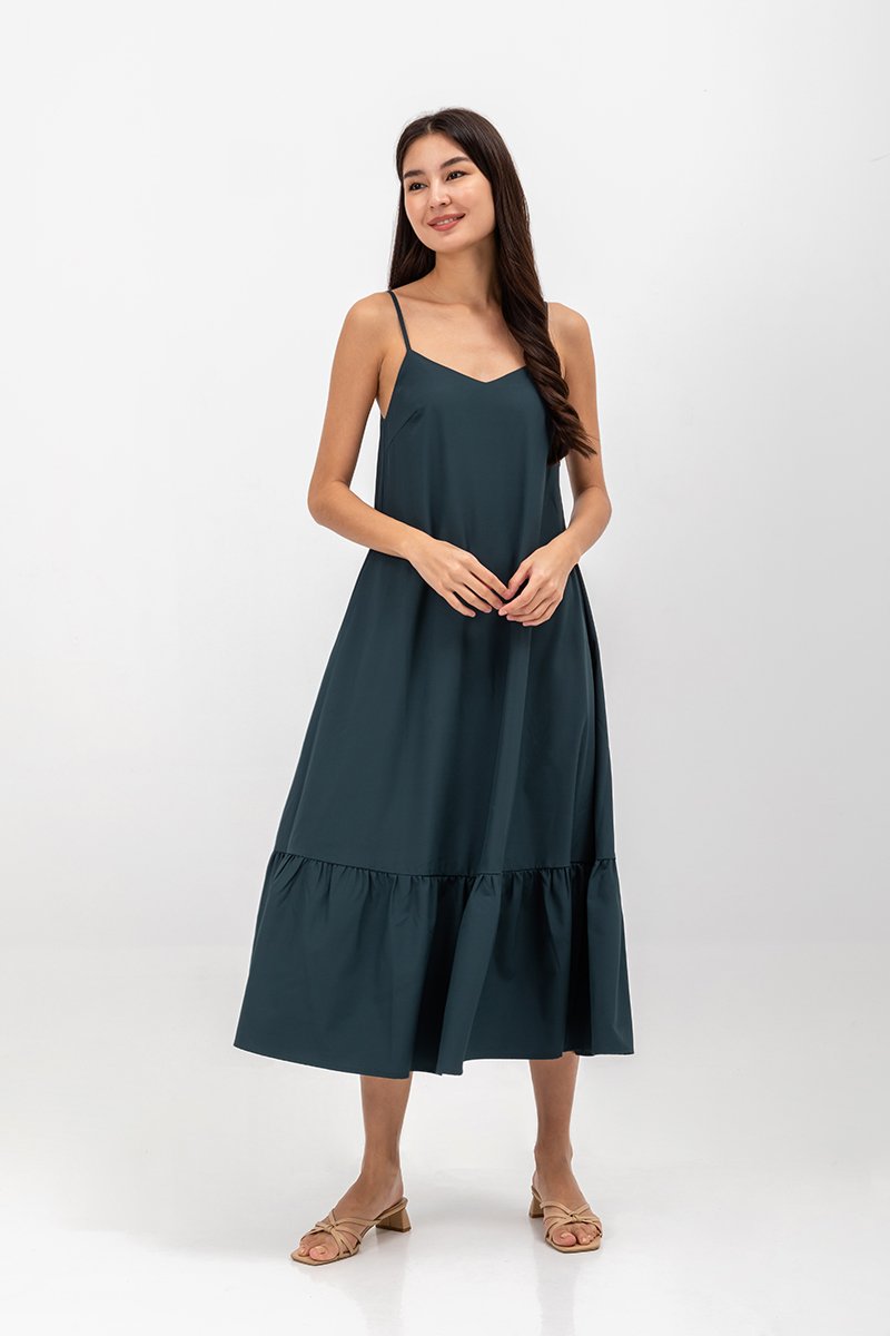 MAISIE FLOUNCE HEM V NECK MAXI DRESS W SASH