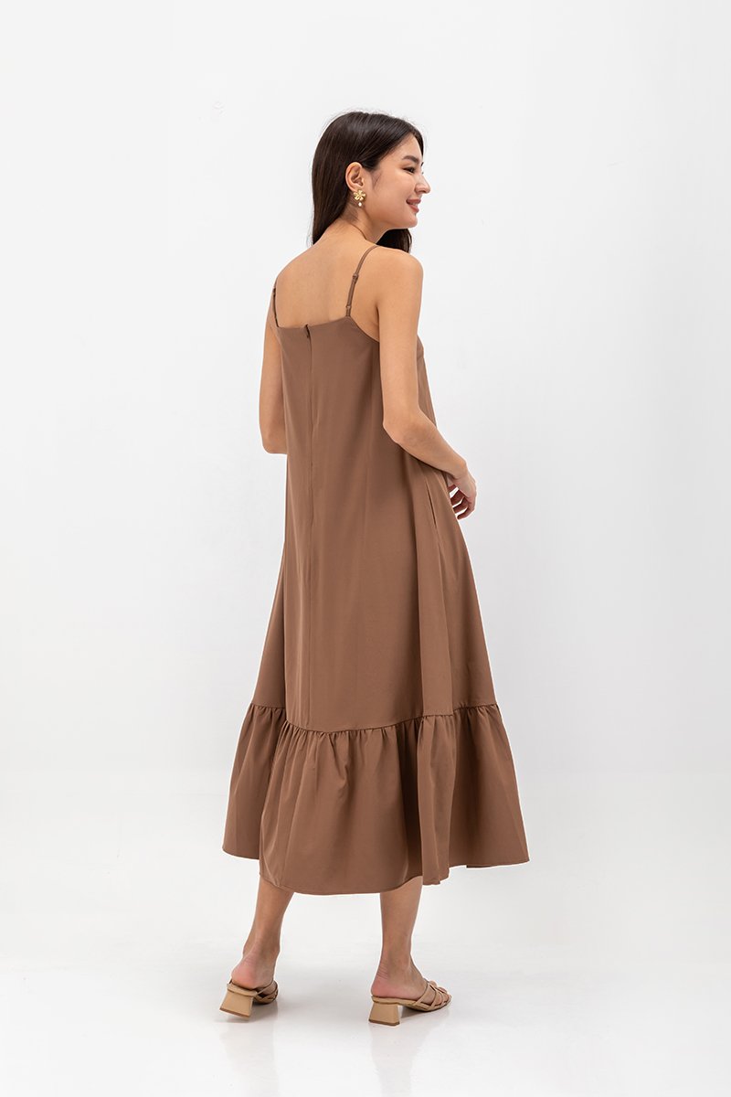MAISIE FLOUNCE HEM V NECK MAXI DRESS W SASH