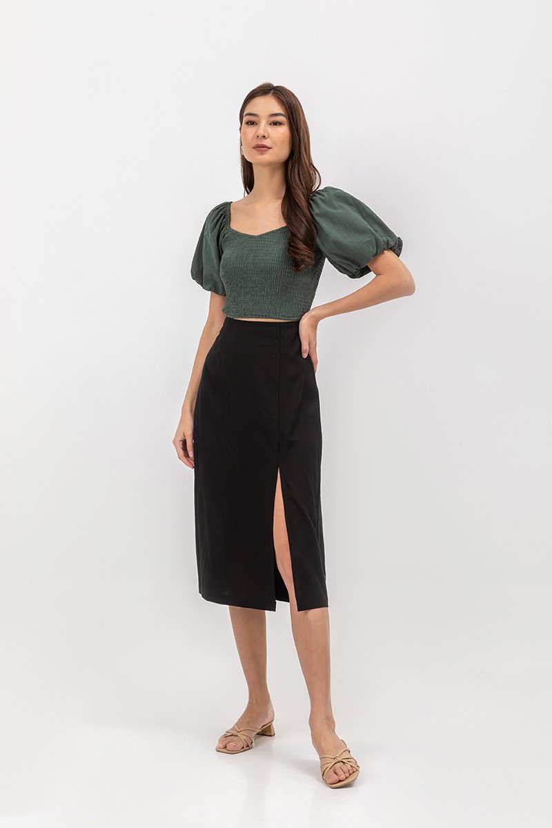 VALERIA LINEN MIDI SKIRT W SLIT