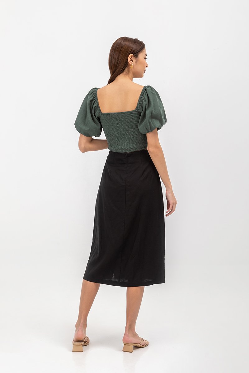 VALERIA LINEN MIDI SKIRT W SLIT