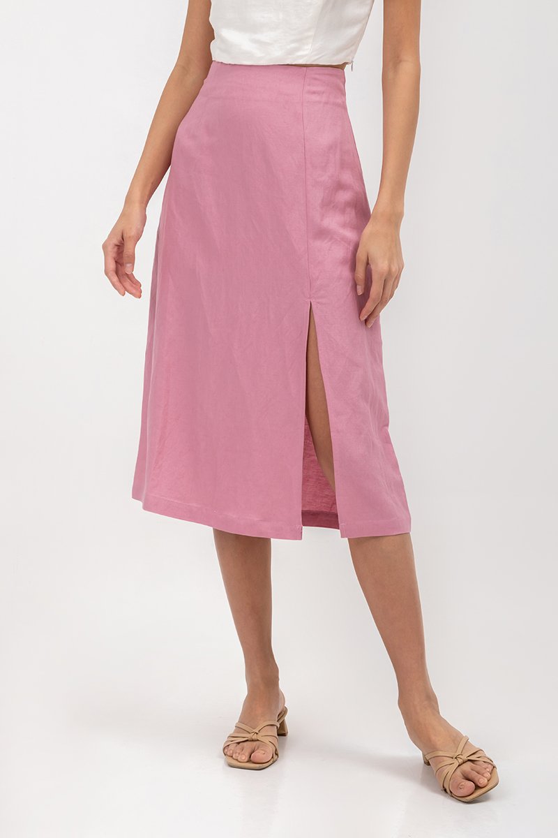VALERIA LINEN MIDI SKIRT W SLIT