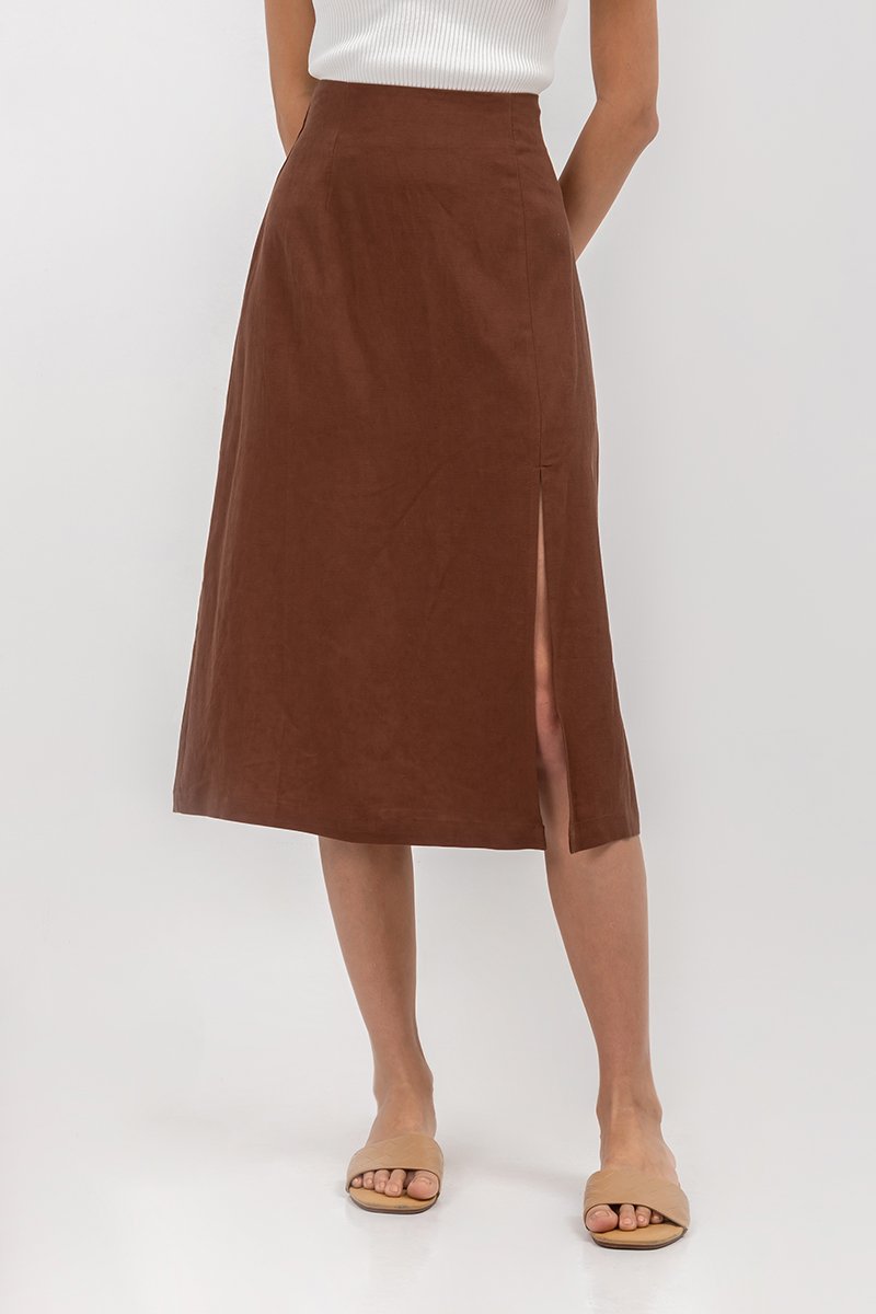 VALERIA LINEN MIDI SKIRT W SLIT