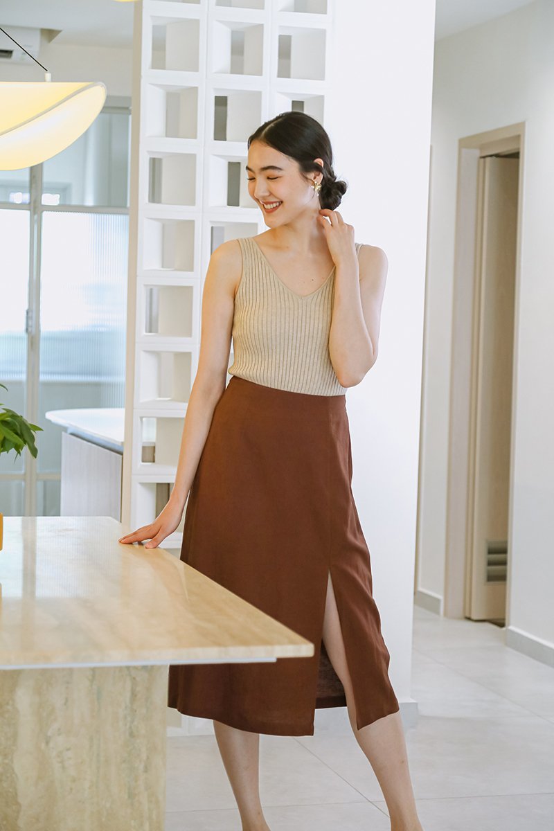 VALERIA LINEN MIDI SKIRT W SLIT