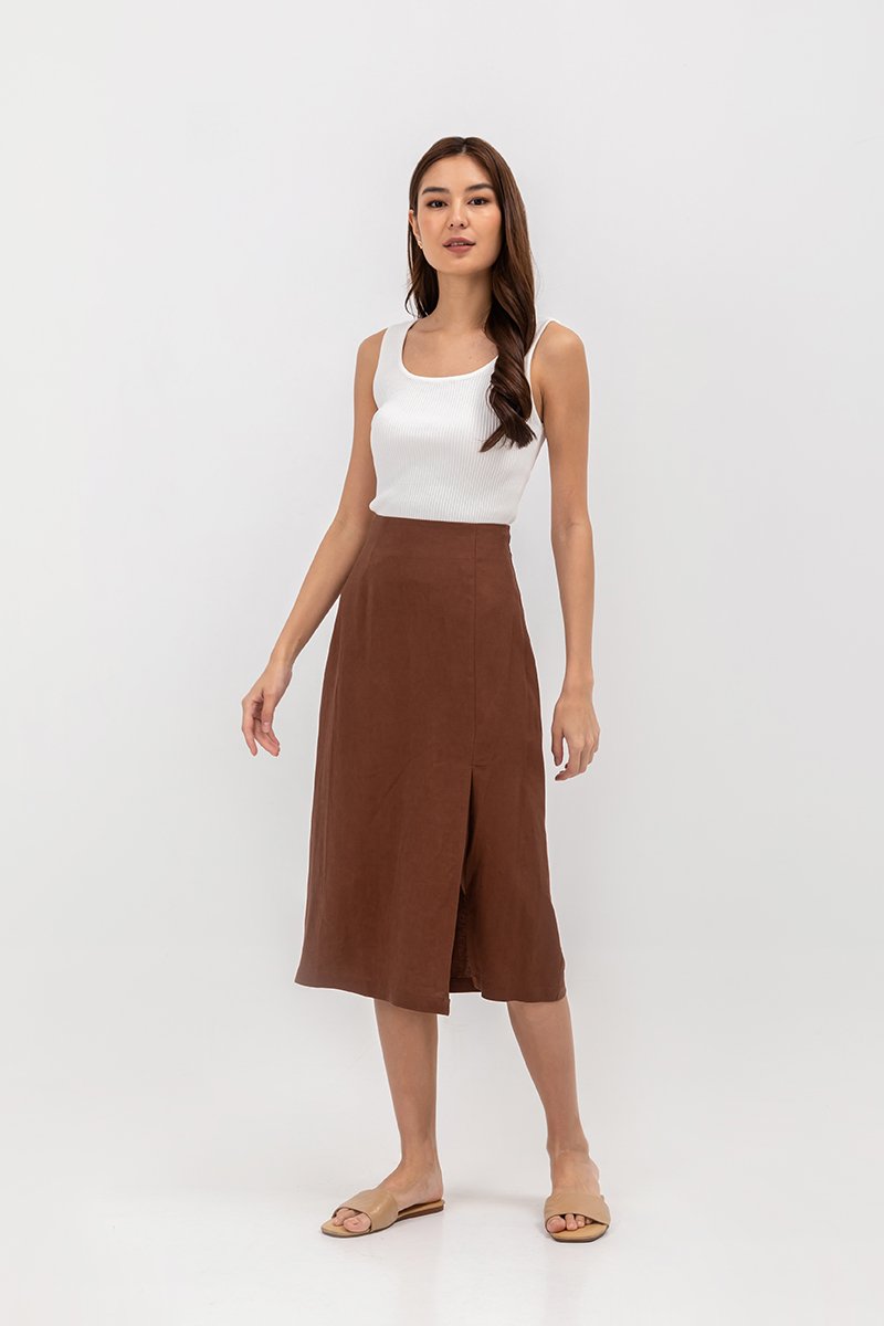 VALERIA LINEN MIDI SKIRT W SLIT