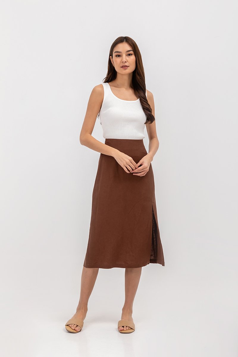 VALERIA LINEN MIDI SKIRT W SLIT