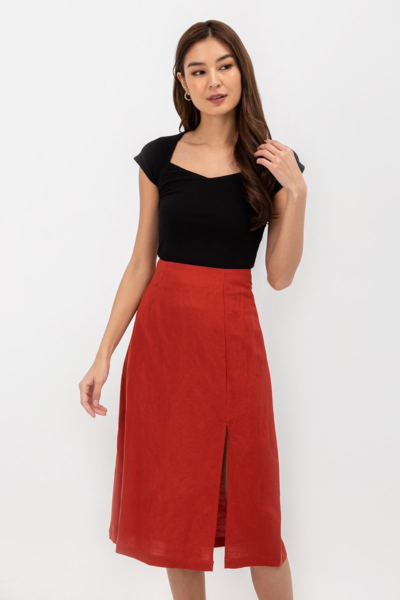 VALERIA LINEN MIDI SKIRT W SLIT