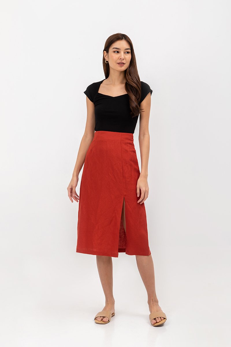 VALERIA LINEN MIDI SKIRT W SLIT