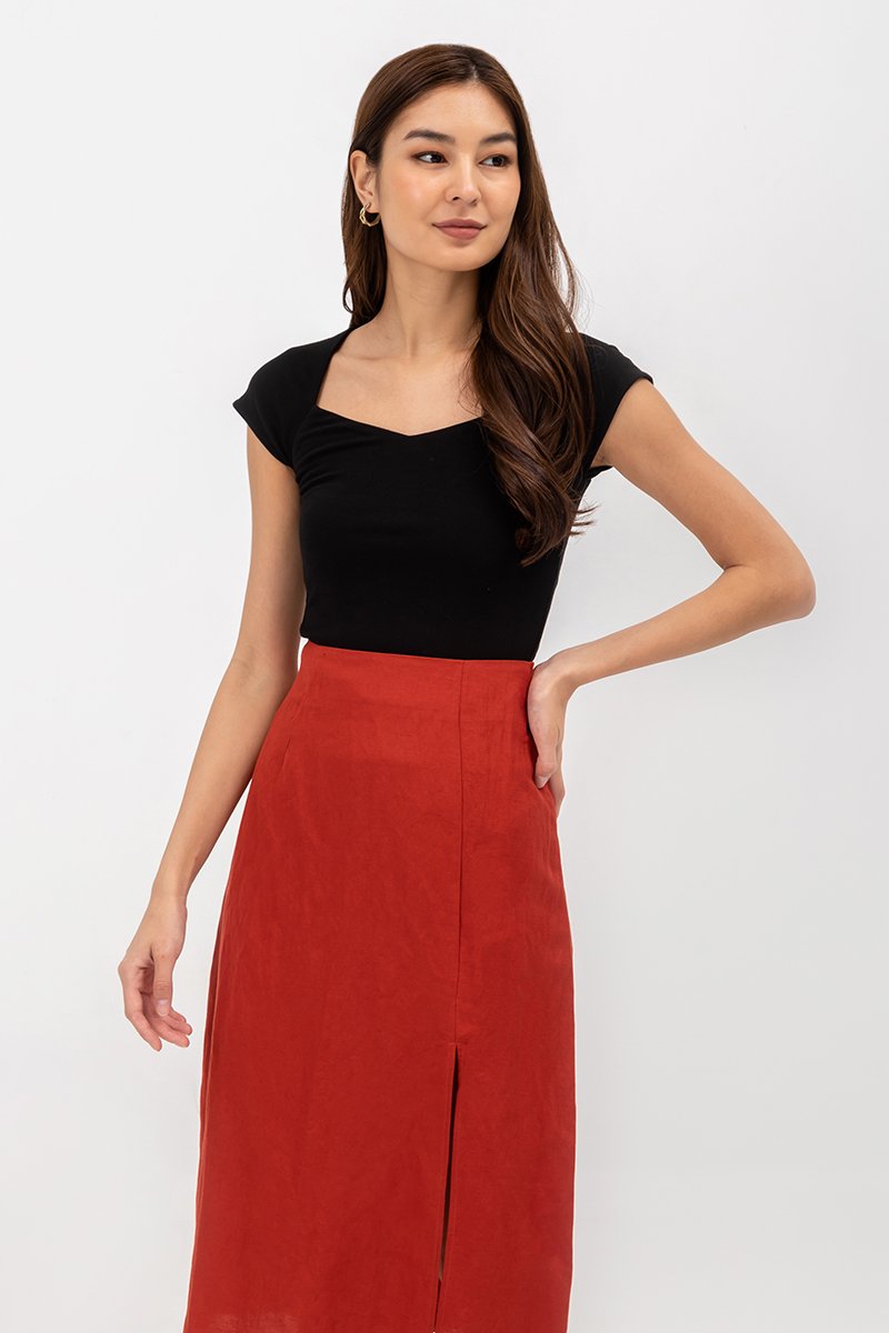 VALERIA LINEN MIDI SKIRT W SLIT