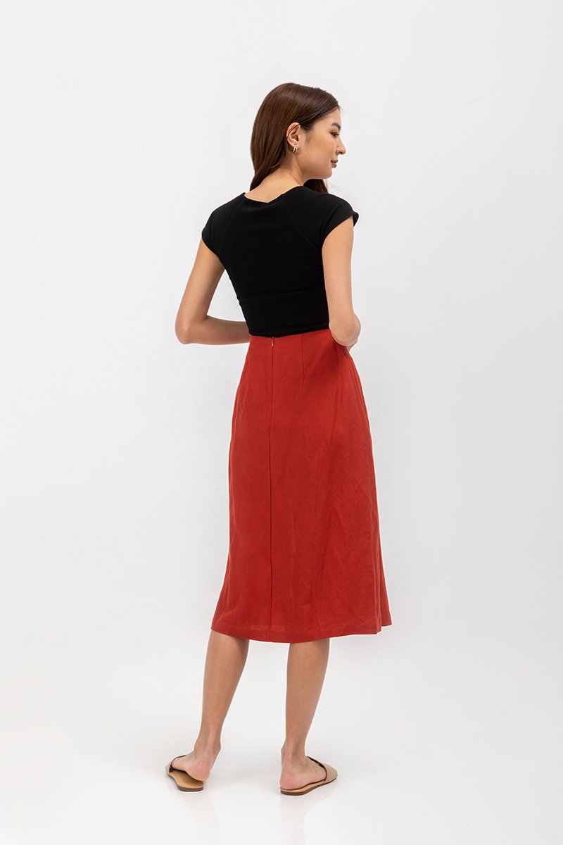 VALERIA LINEN MIDI SKIRT W SLIT