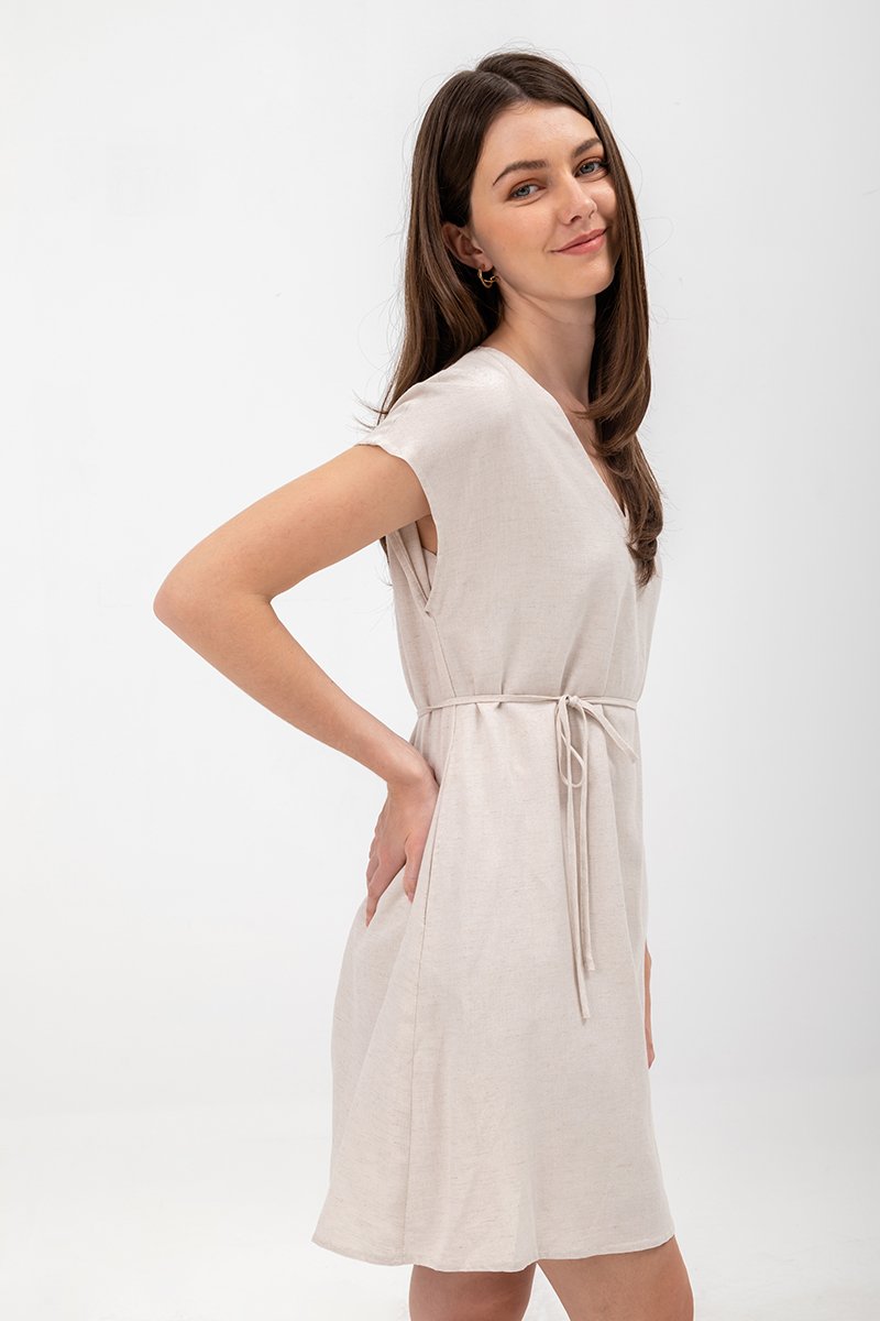 ZURI KAFTAN LINEN MINI DRESS W SASH