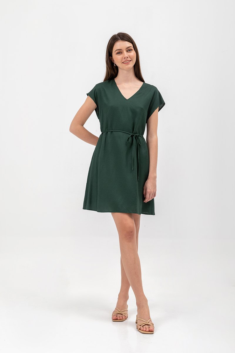 ZURI KAFTAN LINEN MINI DRESS W SASH