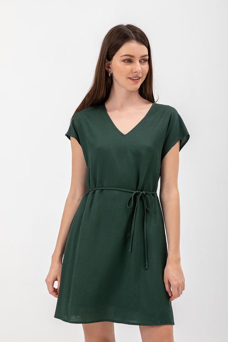 ZURI KAFTAN LINEN MINI DRESS W SASH