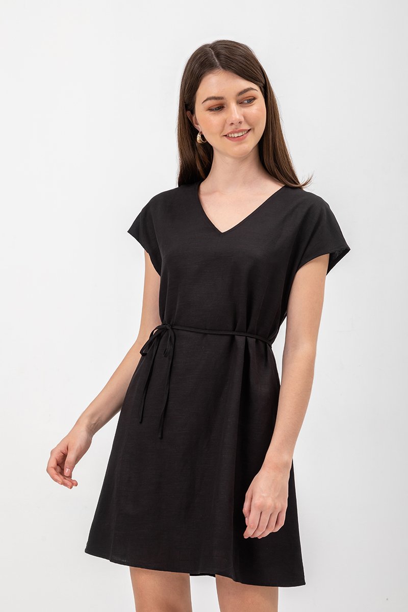 ZURI KAFTAN LINEN MINI DRESS W SASH