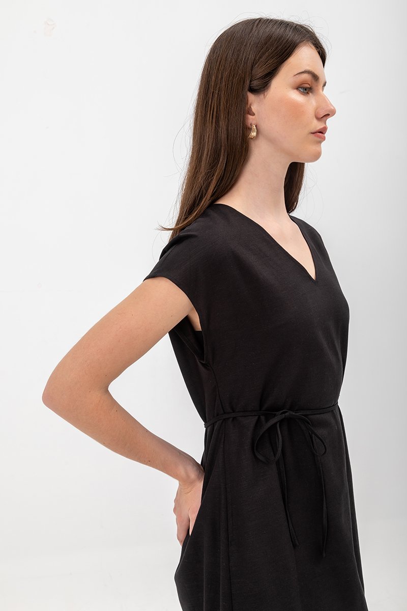 ZURI KAFTAN LINEN MINI DRESS W SASH