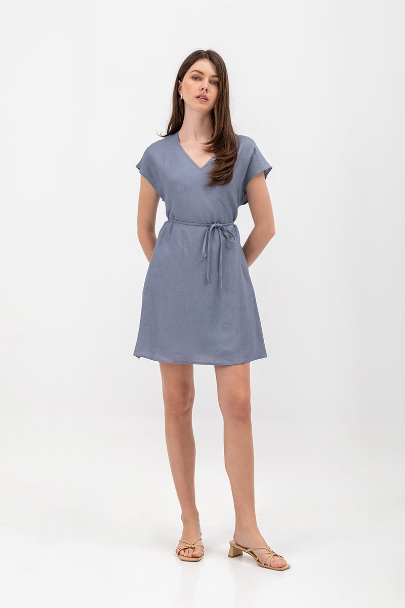 ZURI KAFTAN LINEN MINI DRESS W SASH