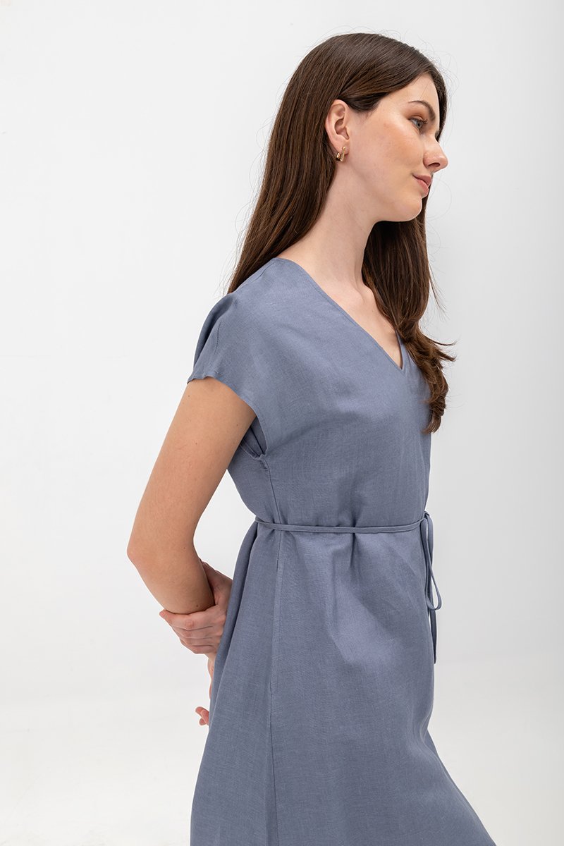 ZURI KAFTAN LINEN MINI DRESS W SASH