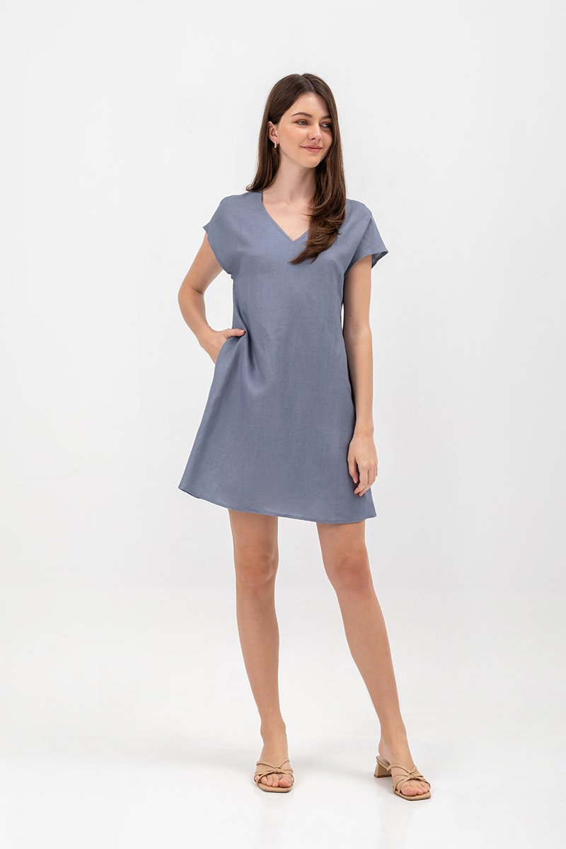 ZURI KAFTAN LINEN MINI DRESS W SASH