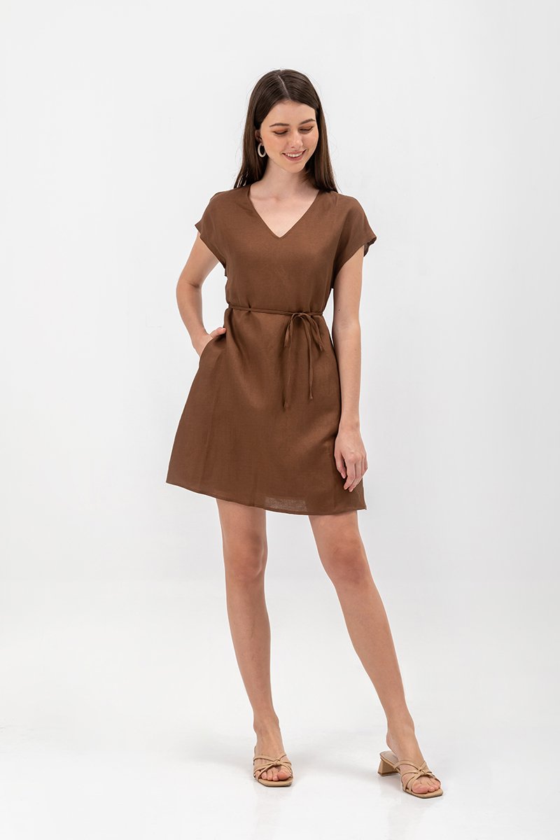 ZURI KAFTAN LINEN MINI DRESS W SASH