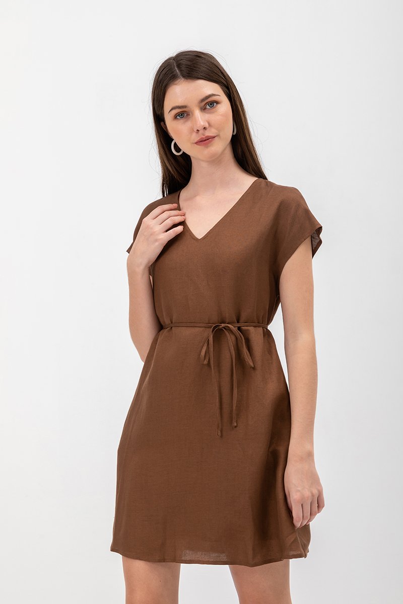 ZURI KAFTAN LINEN MINI DRESS W SASH