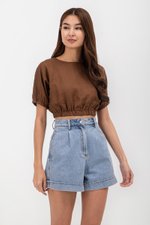ALMA ELASTIC WAISTBAND LINEN CROP TOP