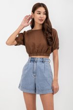 ALMA ELASTIC WAISTBAND LINEN CROP TOP