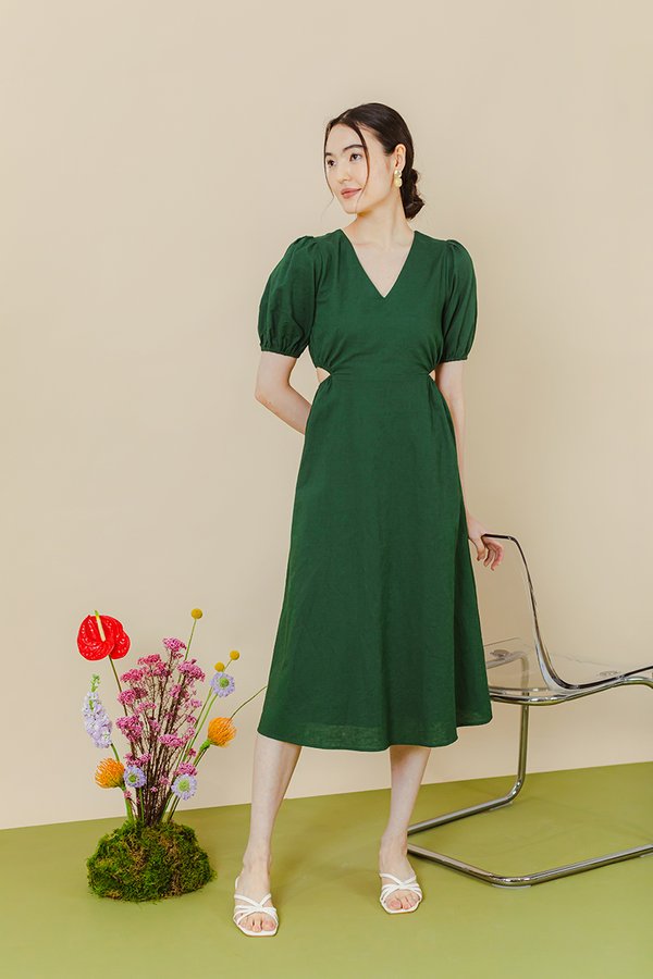 JOY WAIST CUT OUT LINEN MAXI DRESS